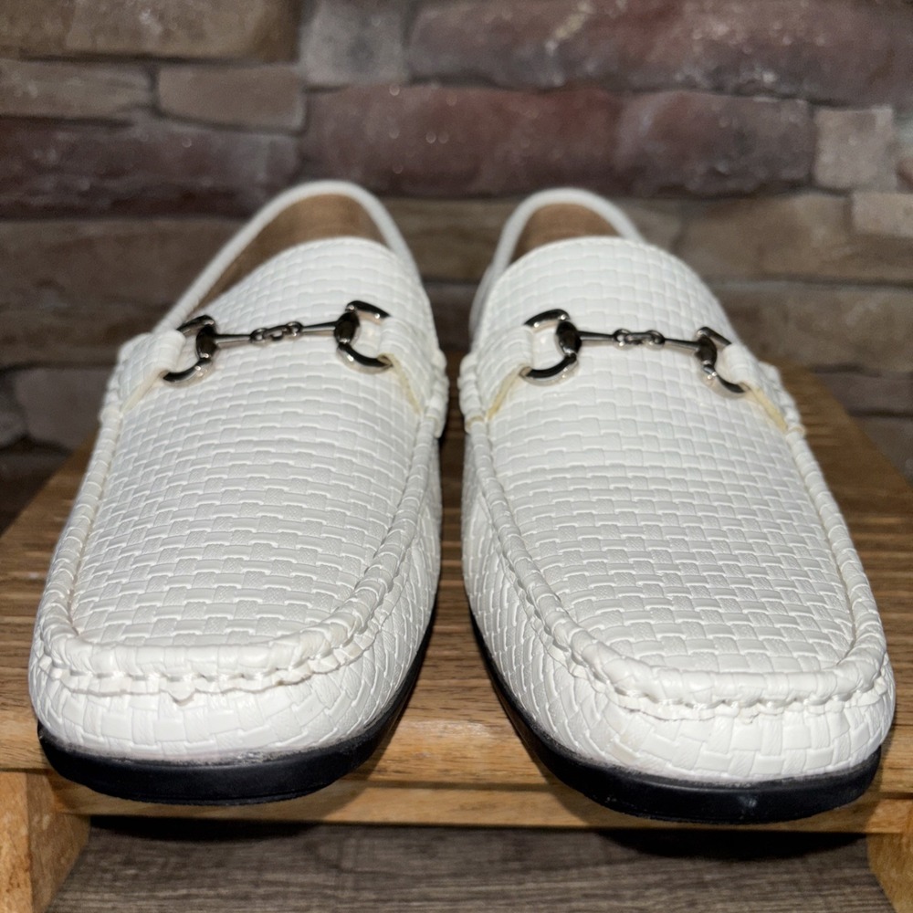 Faranzi White Sheldon Silver Buckle Slip on 10 Driver's Men Loafer/Shoe F420297K - Picture 2 of 16